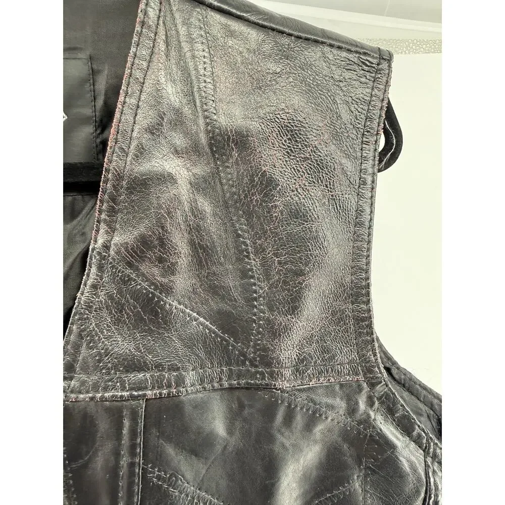 Leather Motorcycle Biker Vest Lace Up Diamond Plate Buffalo Leather Size M READ